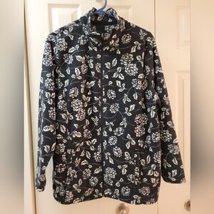Lands End Womens Black And White Floral Full Zip Fleece Jacket Size 1X